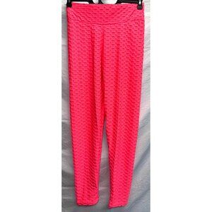 Hot Pink Textured High-Waisted Butt Lift TikTok Leggings For Women